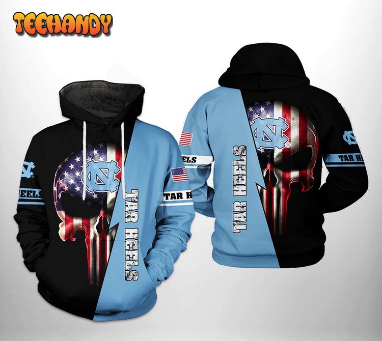 North Carolina Tar Heels NCAA US Flag Skull 3D Printed Hoodie