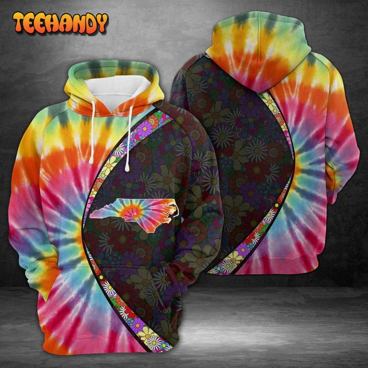 North Carolina Tie Dye 3D Printed Hoodie Zipper Hoodie