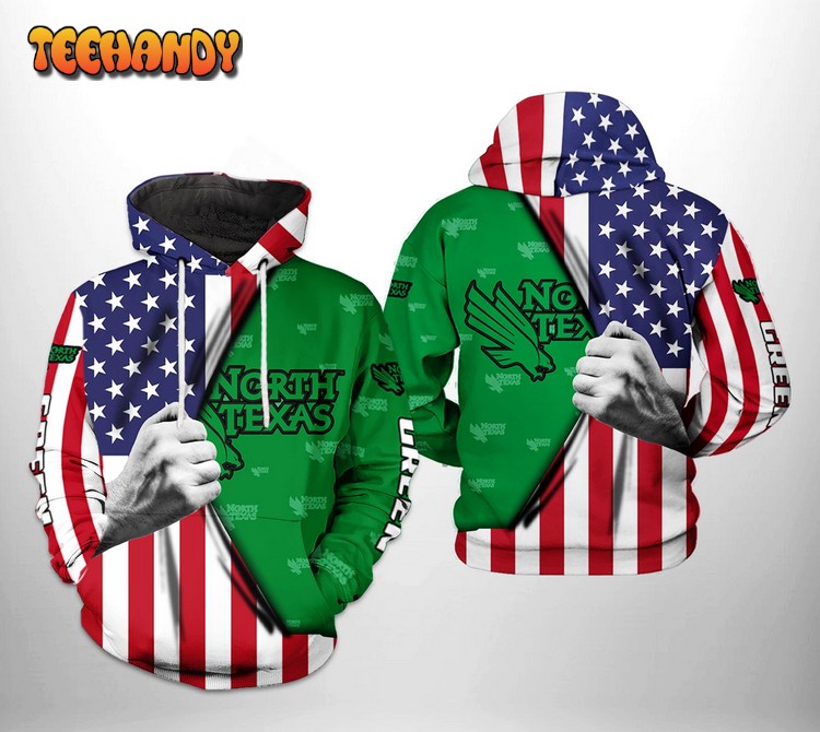 North Texas Mean Green NCAA US Flag 3D Printed Hoodie