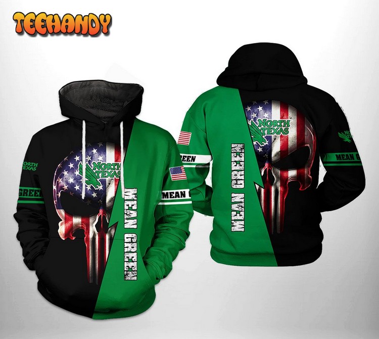 North Texas Mean Green NCAA US Flag Skull 3D Printed Hoodie