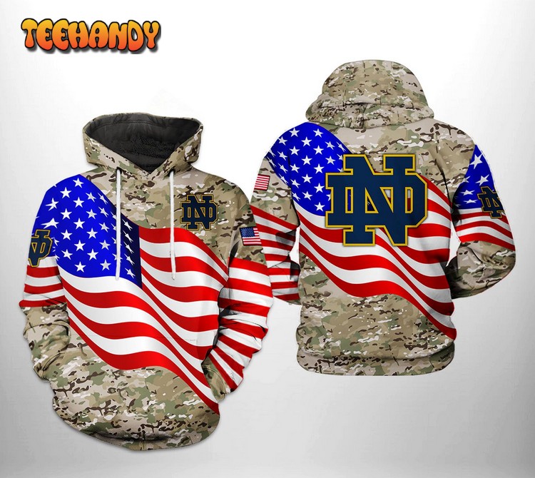 Notre Dame Fighting Irish NCAA US Flag Camo Veteran 3D Hoodie