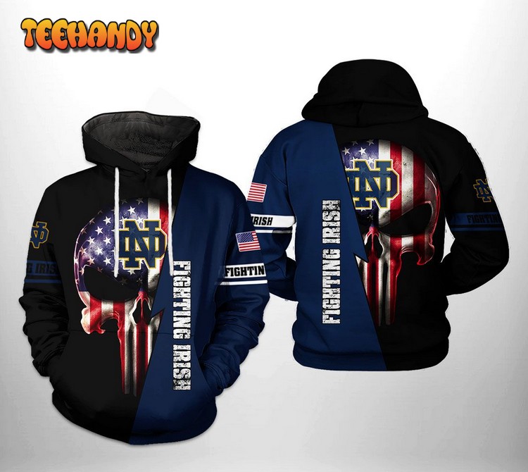 Notre Dame Fighting Irish NCAA US Flag Skull 3D Printed Hoodie