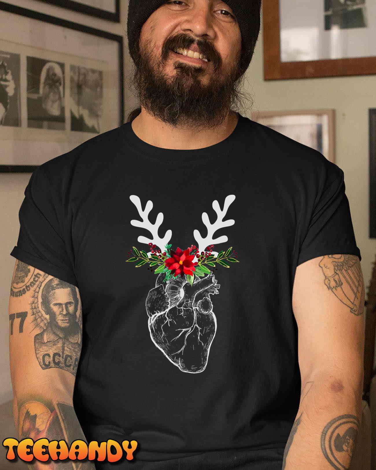 Nurse Heart Anatomy Reindeer Heart Cath Lab RN Cardiology Hu T-Shirt