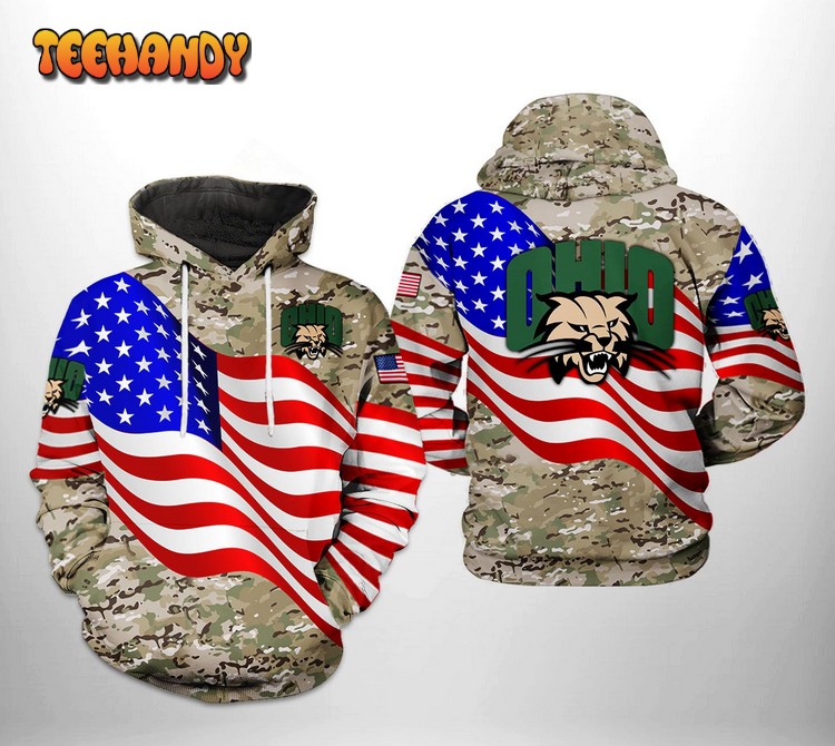 Ohio Bobcats NCAA US Flag Camo Veteran 3D Printed Hoodie