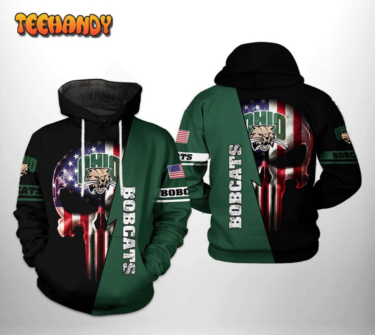 Ohio Bobcats NCAA US Flag Skull 3D Printed Hoodie Zipper Hoodie