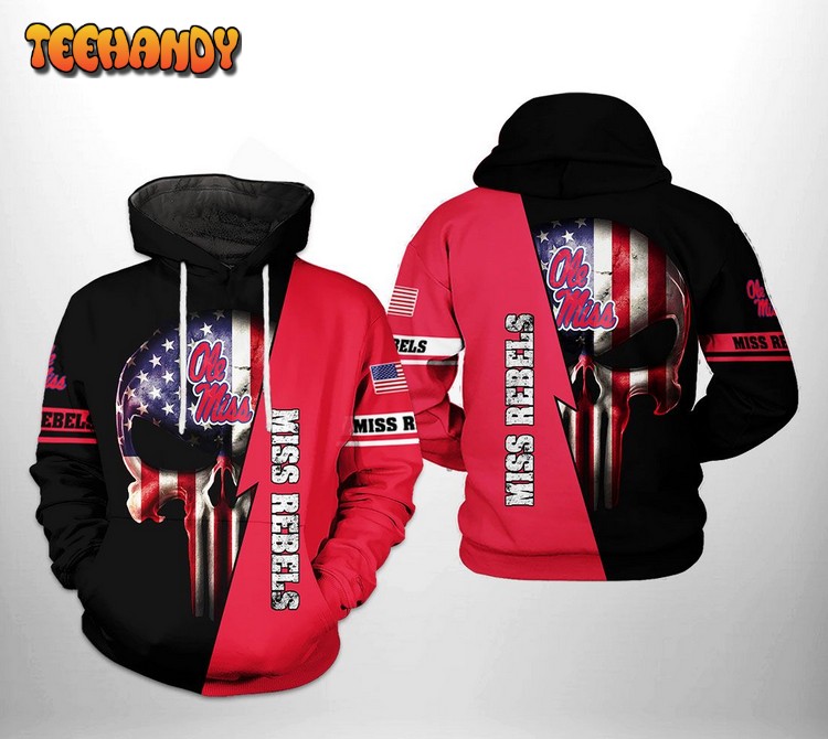 Ole Miss Rebels NCAA US Flag Skull 3D Printed Hoodie Zipper Hoodie