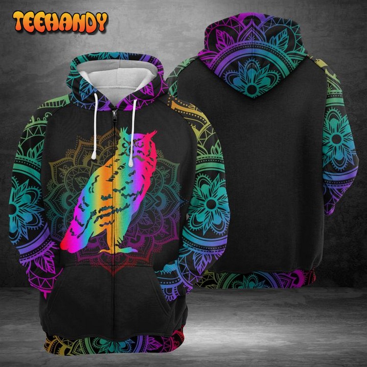 Owl 3D Printed Hoodie Zipper Hoodie