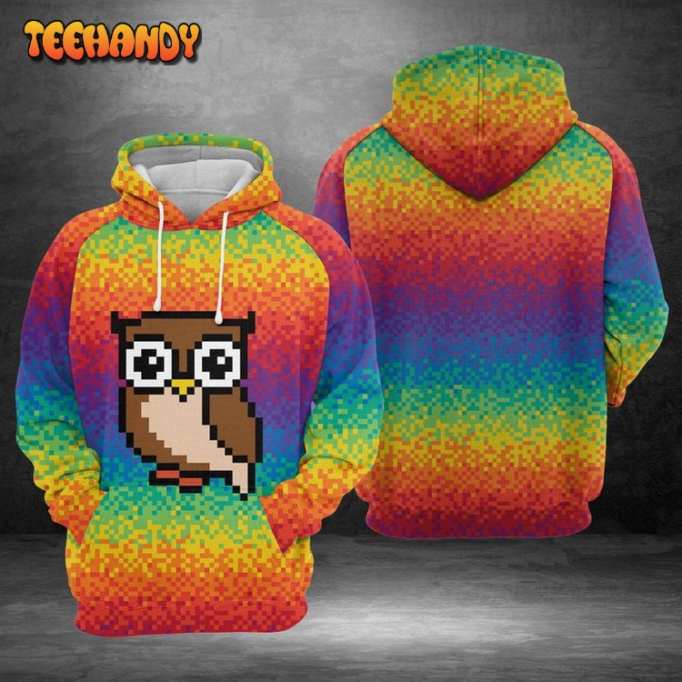 Owl Pixel 3D Printed Hoodie Zipper Hoodie