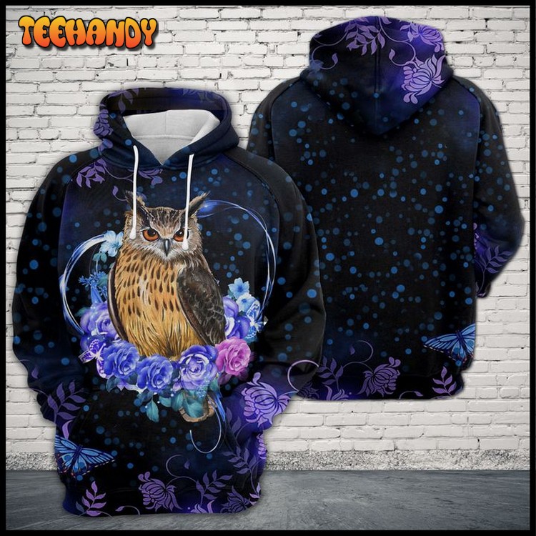 Owl Purple Heart Flower 3D Printed Hoodie Zipper Hoodie