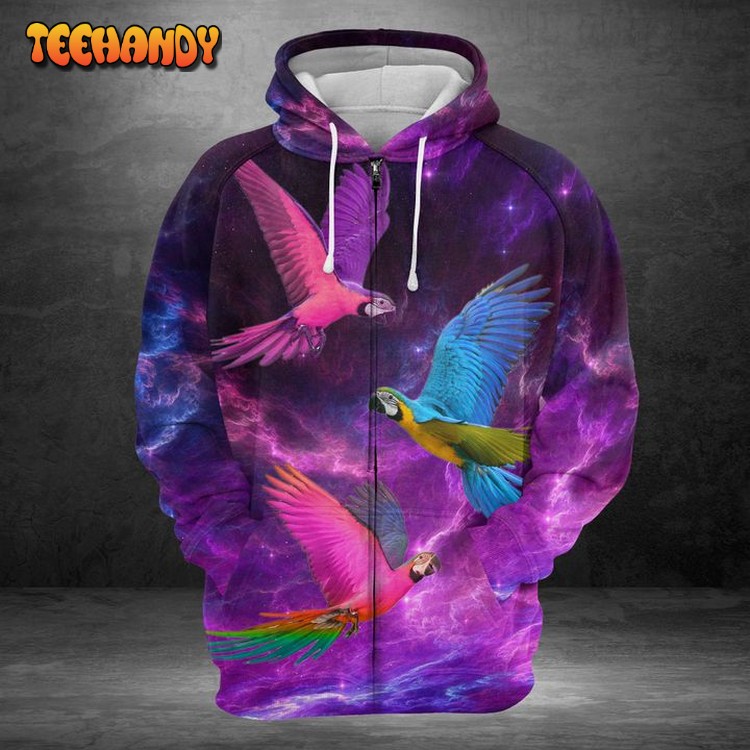 Parrot Purple Sky 3D Printed Hoodie Zipper Hoodie