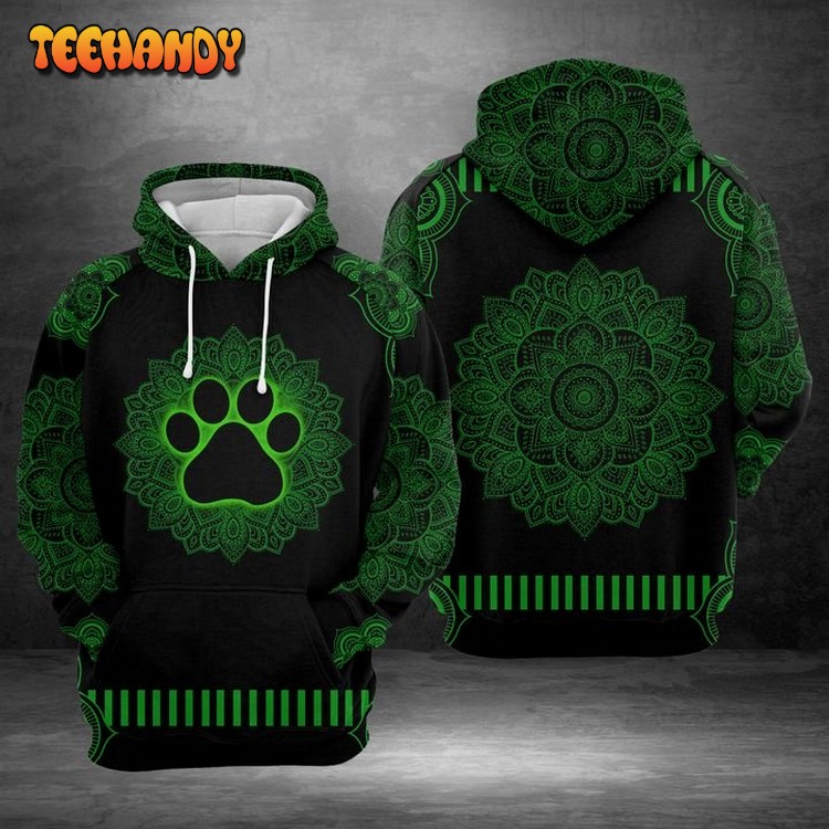 Paw Green Mandala 3D Printed Hoodie Zipper Hoodie