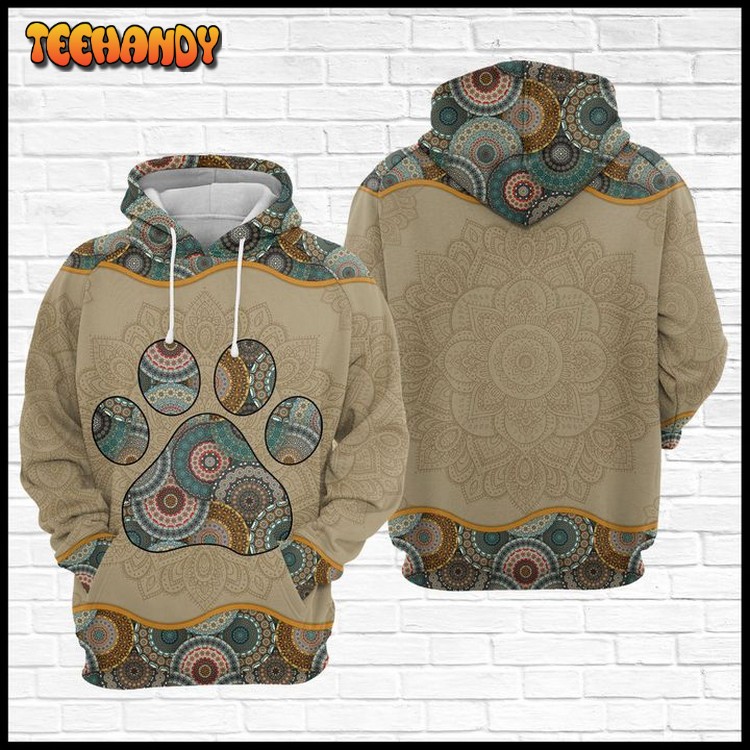 Pawprint Mandala 3D Printed Hoodie Zipper Hoodie