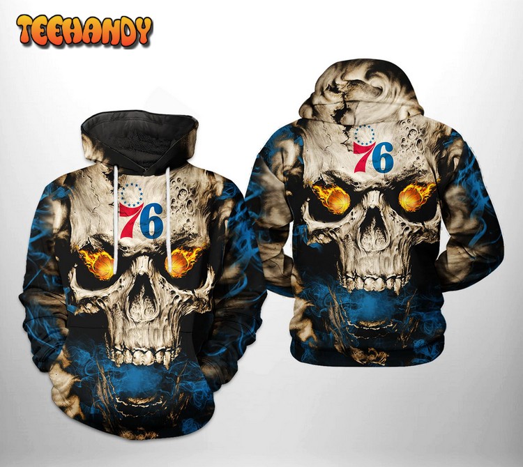 Philadelphia 76ers NBA Skull 3D Printed Hoodie Zipper Hoodie