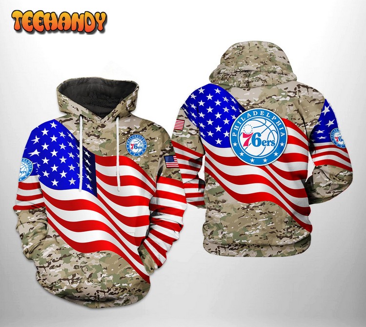 Philadelphia 76ers NBA US Flag Camo Veteran Team 3D Hoodie