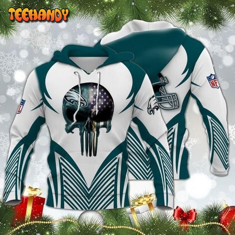 Philadelphia Eagles Skull American Flag Zip 3D Hoodie