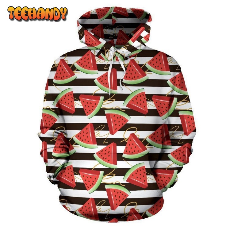 Piece Watermelon Stripe Black Pattern Print All Over 3D Hoodie