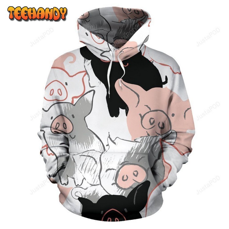 Pig Hand Drawn Pattern Print All Over Graphic 3D Hoodie