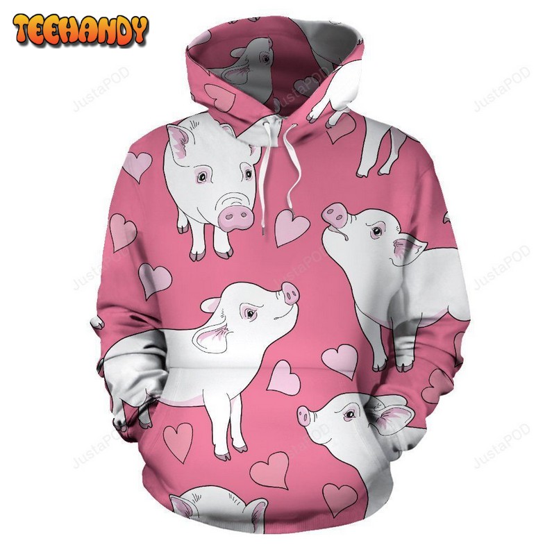 Pig Heart Pattern Print All Over Graphic 3D Hoodie