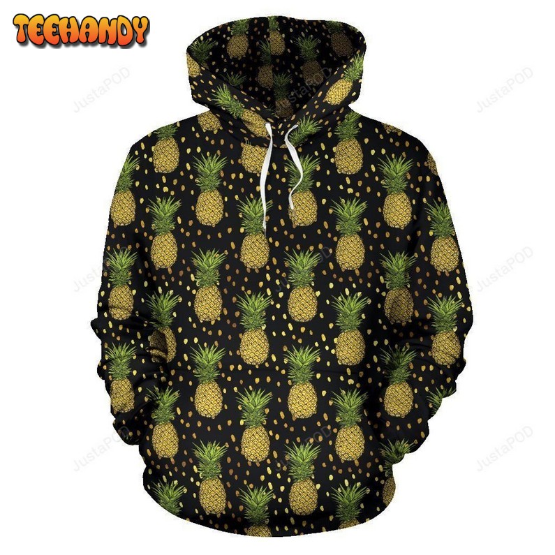 Pineapple Gold Dot Themed Print Pullover 3D Hoodie