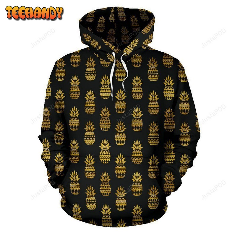 Pineapple Gold Tribal Style Print Pullover 3D Hoodie