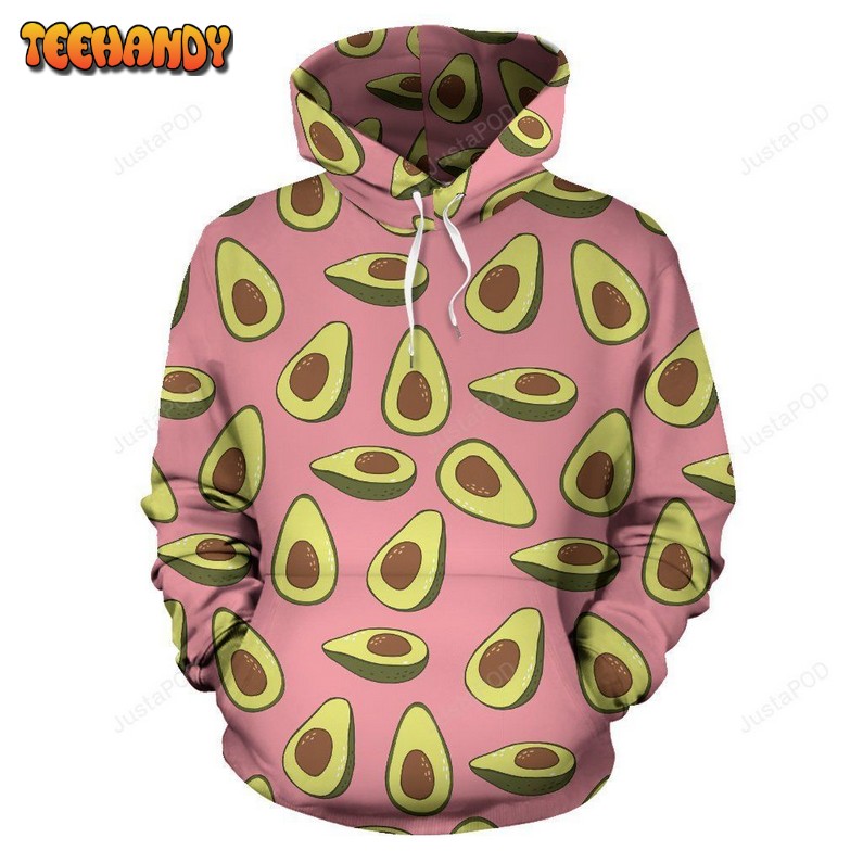 Pink Avocado Pattern Print All Over Graphic 3D Hoodie