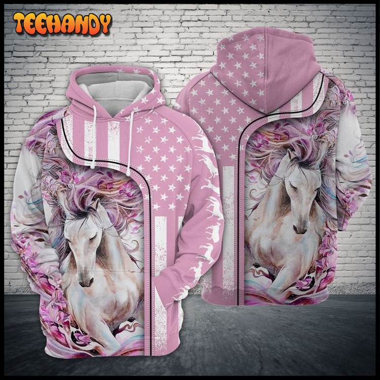 Pink Background Horse 3D Printed Hoodie Zipper Hoodie