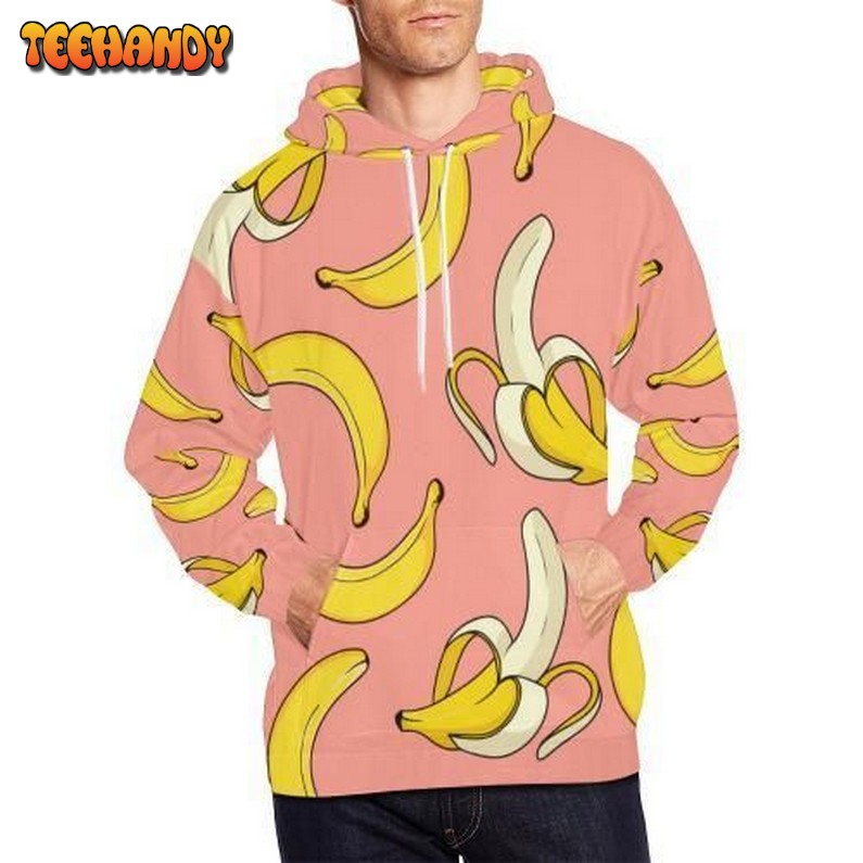 Pink Banana Pattern Print Pullover 3D Hoodie