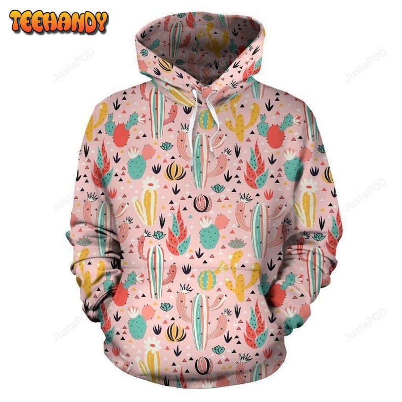 Pink Cactus Pattern Print All Over Graphic 3D Hoodie