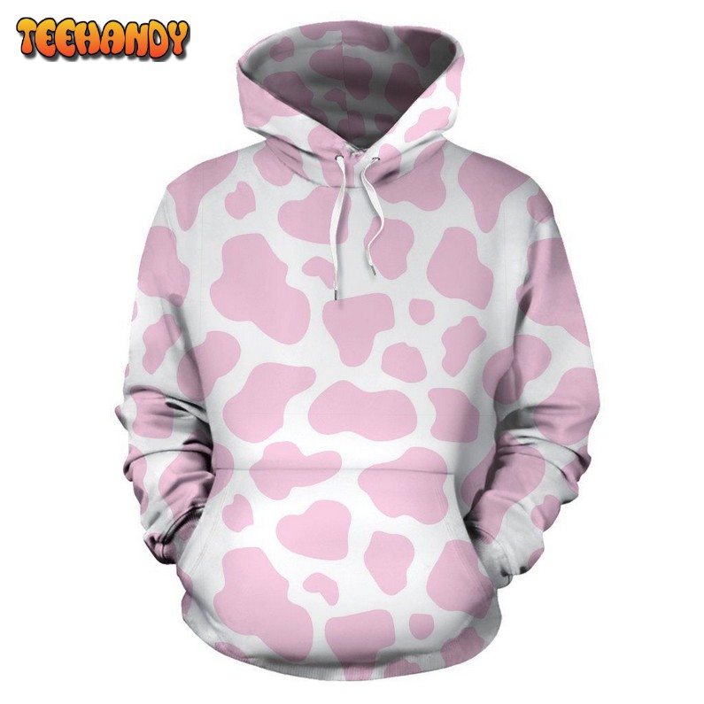 Pink Cow Pattern Print All Over Graphic 3D Hoodie