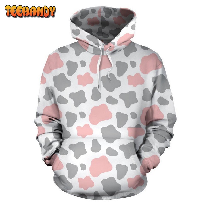 Pink Gray Cow Pattern Print All Over Graphic 3D Hoodie