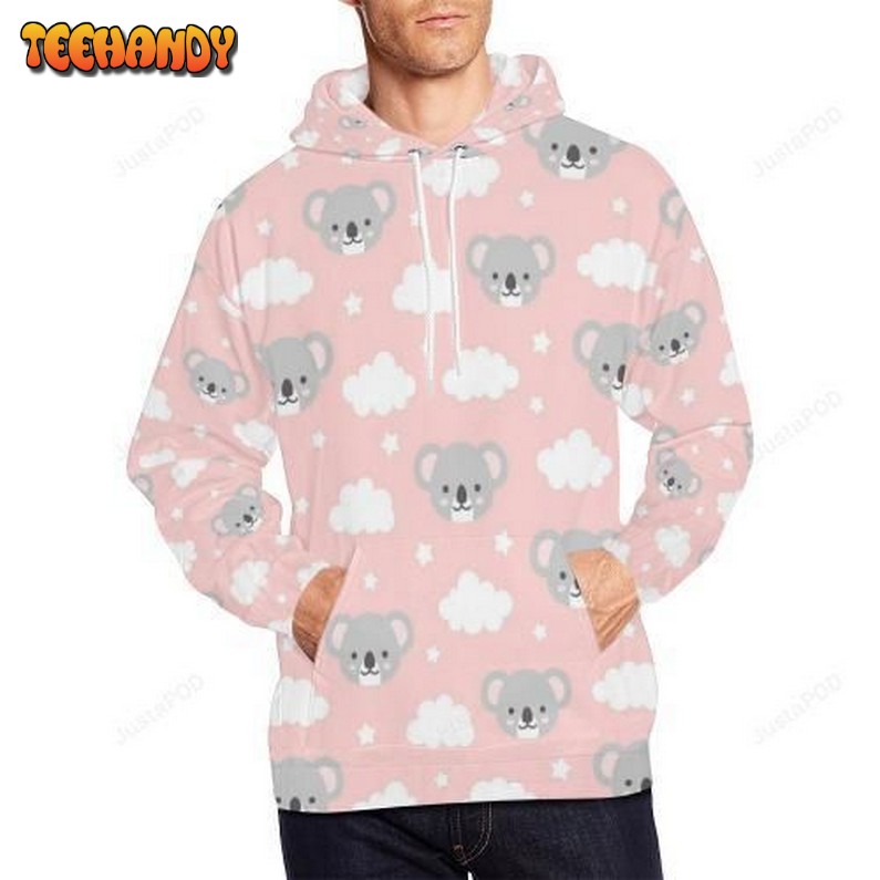 Pink Koala Pattern Print Pullover 3D Hoodie