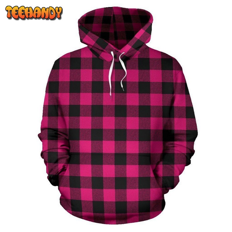 Pink Tartan Plaid Pattern Pullover 3D Hoodie