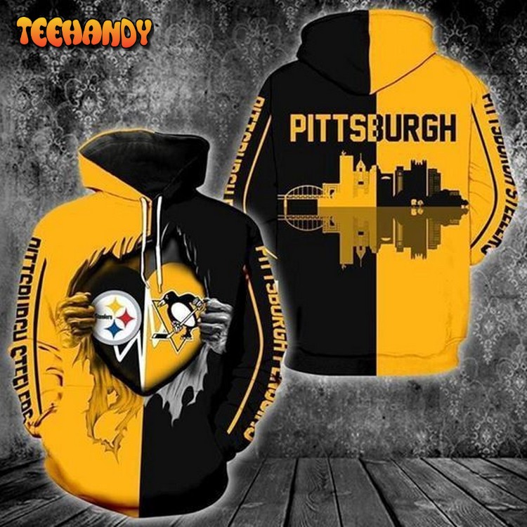 Pittsburgh Steelers Penguins Heartbeat Love Rippied 3D Hoodie