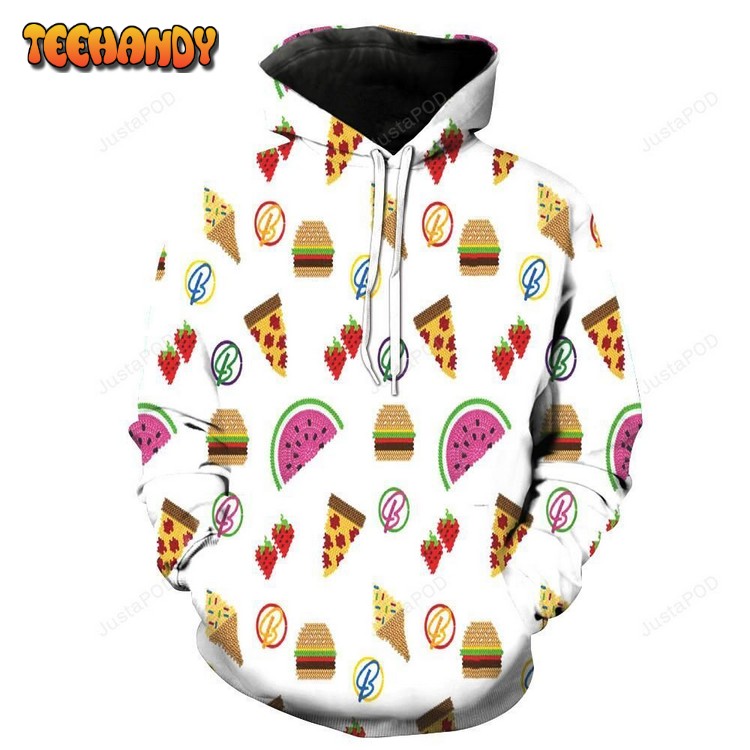 Pizza Ice Cream Watermelon Hamburgers Strawberries 3D Hoodie