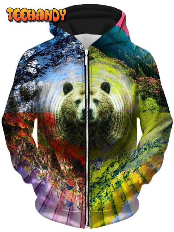 PLUR Bear Unisex Zip-Up 3D Hoodie For Men Women Hoodie