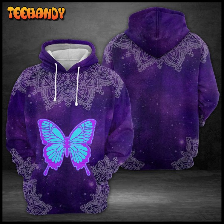 Purple Butterfly Mandala 3D Printed Hoodie Zipper Hoodie