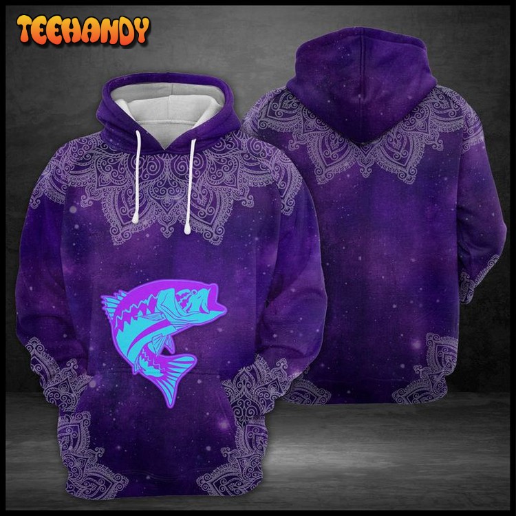 Purple Fishing Bass Mandala 3D Printed Hoodie Zipper Hoodie