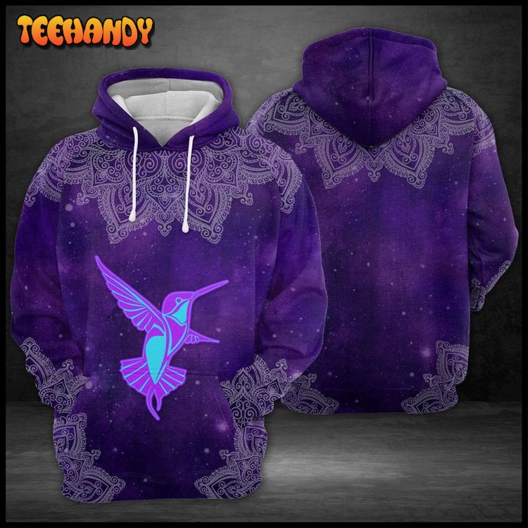 Purple Humming Bird Mandala 3D Printed Hoodie