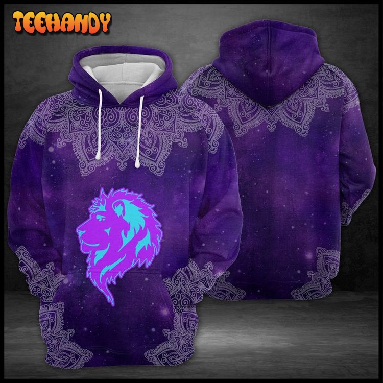 Purple Lion Mandala 3D Printed Hoodie Zipper Hoodie