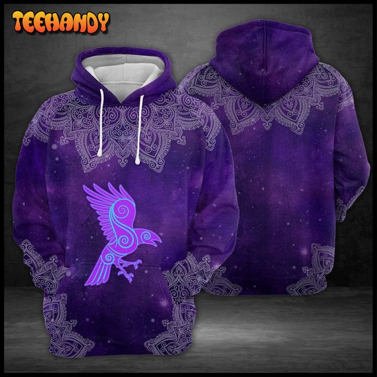 Purple Viking Raven Mandala 3D Printed Hoodie Zipper Hoodie