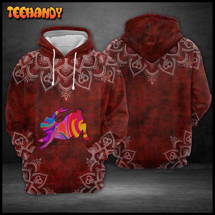 Rabbit Red Mandala 3D Printed Hoodie Zipper Hoodie