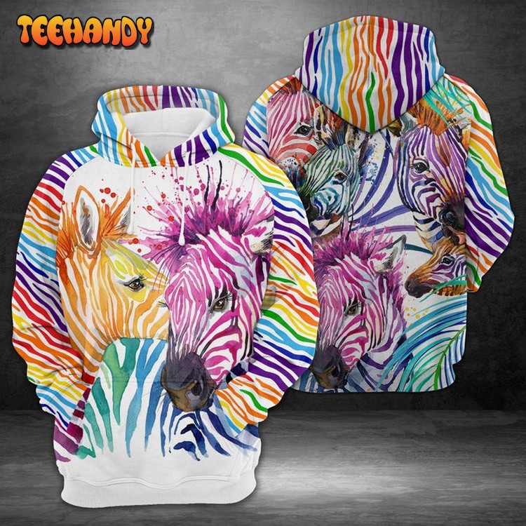 Rainbow Zebra 3D Printed Hoodie Zipper Hoodie