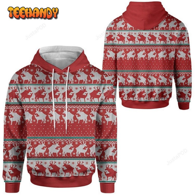 Red Reindeer Christmas 3D All Over Print Hoodie, Zip-up Hoodie