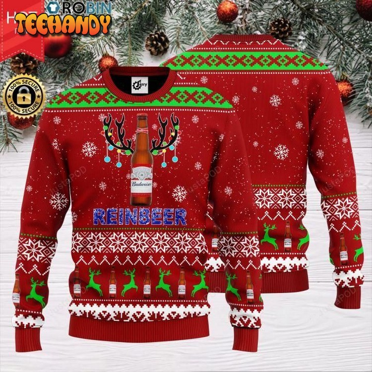 Reinbeer Budweiser Ugly Christmas Sweater, All Over Print Sweatshirt