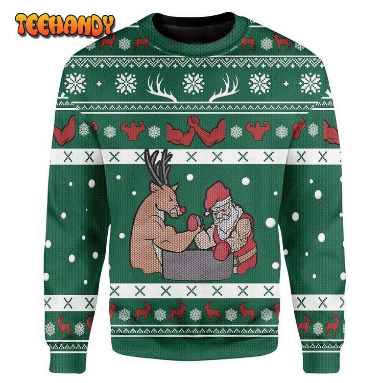 Reindeer And Santa Ugly Christmas Sweater, All Over Print Sweatshirt