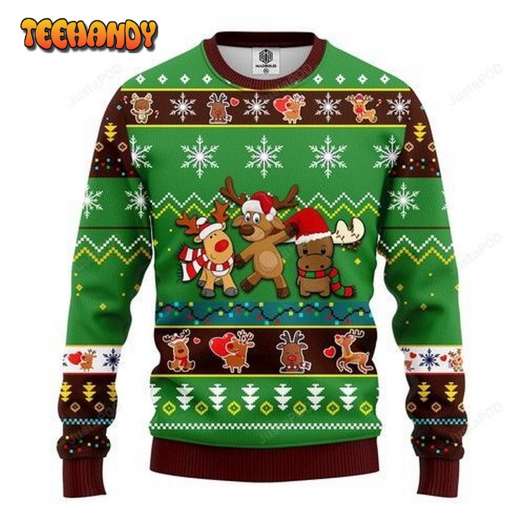 Reindeer Cute Noel Mc Christmas Green Style For Unisex Ugly Sweater