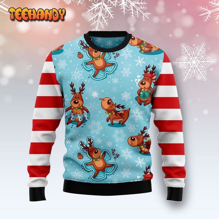 Reindeer Cute Ugly Christmas Sweater, All Over Print Sweatshirt