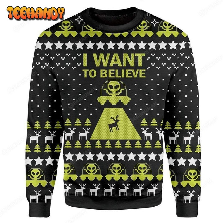 Reindeer Skull I Want To Believe For Unisex Ugly Christmas Sweater