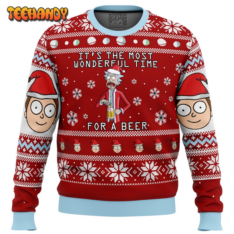 Rick and Morty Time for a Beer Ugly Christmas Sweater