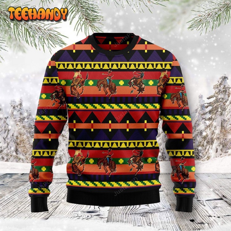 Rodeo Native Pattern Ugly Christmas Sweater, Ugly Sweater